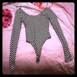 Black and white checkered long sleeved bodysuit